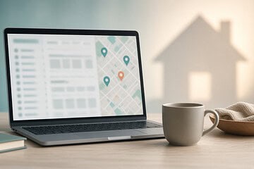 Laptop and map search representing inbound motivated seller leads