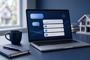 AI search optimization for real estate investors — laptop with AI chat beside a house model