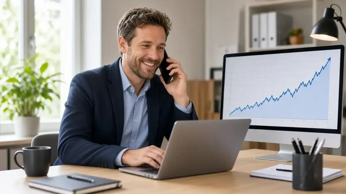 Real estate investor smiling while taking a seller lead call